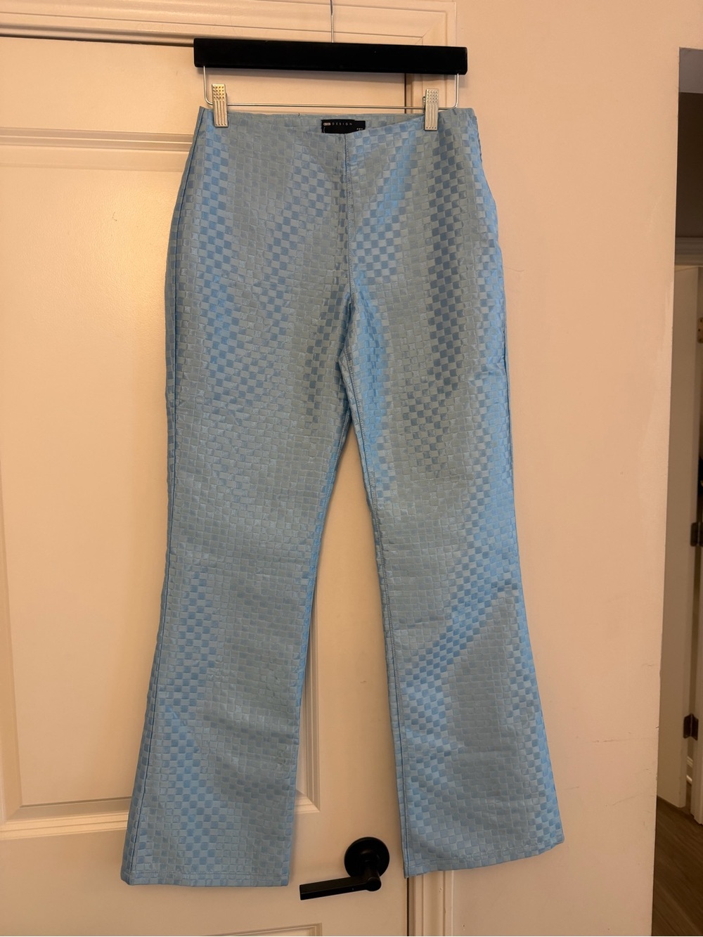 ASOS Light Blue Checker Jacquard Flared Pants